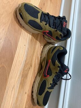Nike mens Olive Green and Black Sneakers with Red Swoosh